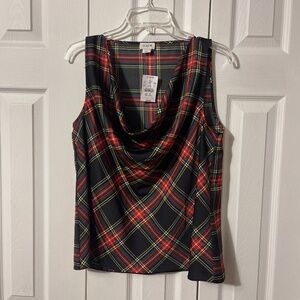 NWT J. Crew Plaid Cowl Neck Satin Top